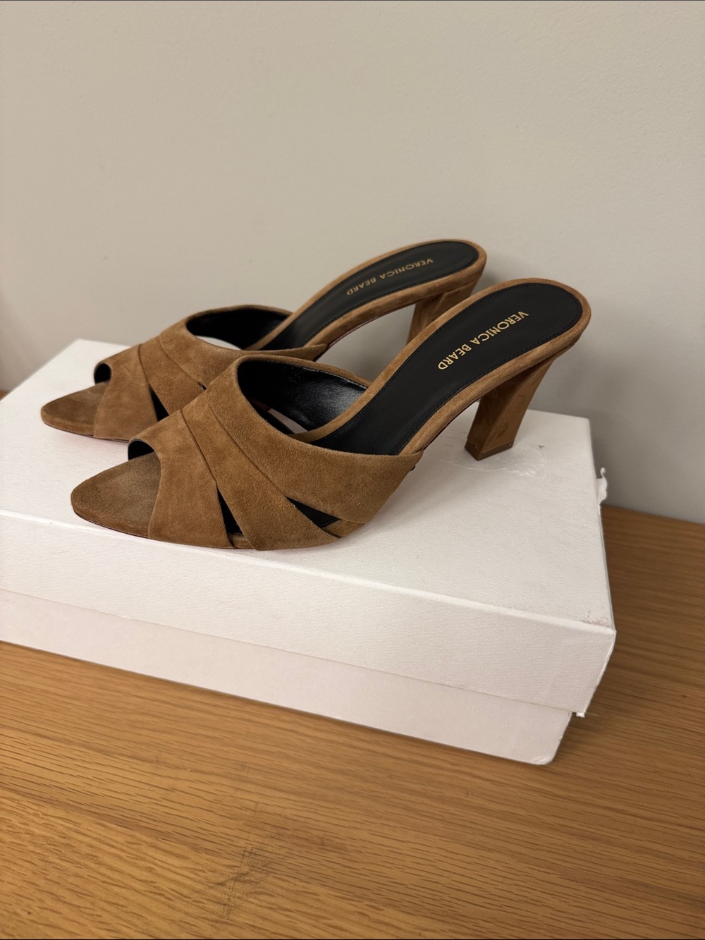 Veronica Beard Brown Suede Crisscross Mule Sandals